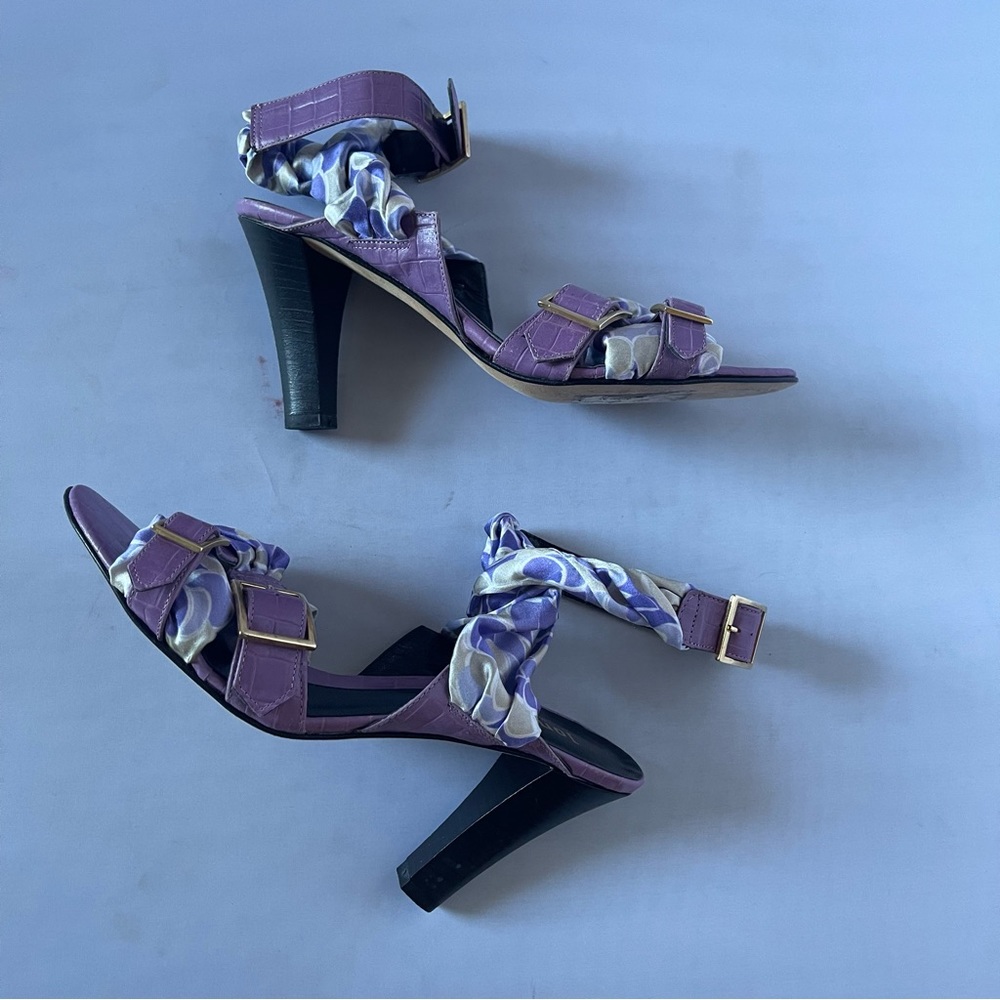 RARE Jon Joseph purple leather croc ankle wrap strappy heels (EEEE)